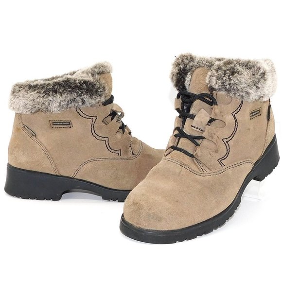 Sporto Taupe Suede Faux Fur Ankle Boots - Picture 1 of 9